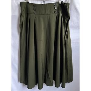 Belle Pogue Midi Swing Skirt Women’s XL Olive Green 50s Pleats NWT